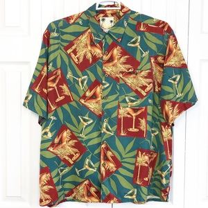 Vintage Banana Cabana Colorful Silk Cocktail Print Hawaiian Shirt XL